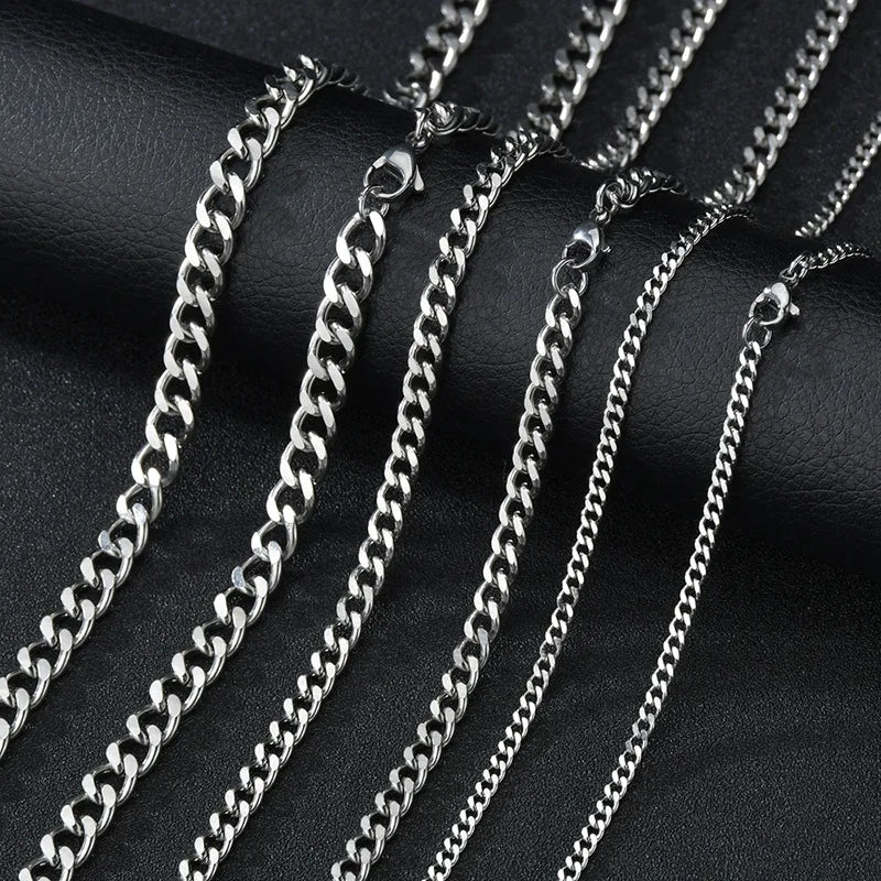 Punk Stainless Steel Cuban Chain – Solid 3/5/7 mm Link Necklace in Black or Gold for Men & Women