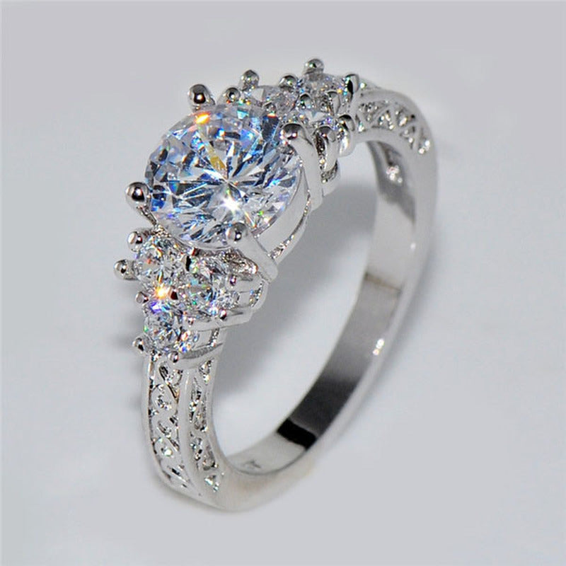Exquisite Silver Engagement Ring – Sparkling White Zircon for Bridal, Anniversary or Daily Elegance