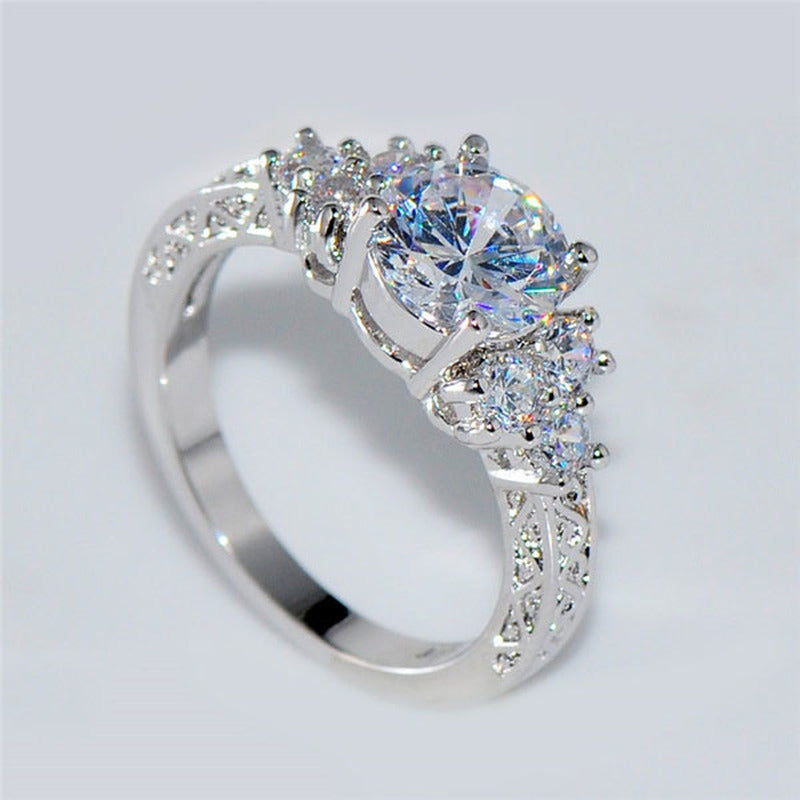 Exquisite Silver Engagement Ring – Sparkling White Zircon for Bridal, Anniversary or Daily Elegance
