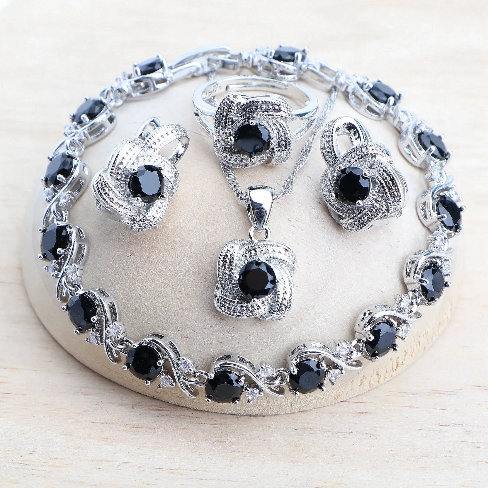 Blue Zirconia Jewelry Set – 925 Silver Bridal Set with Earrings, Ring, Bracelet & Necklace