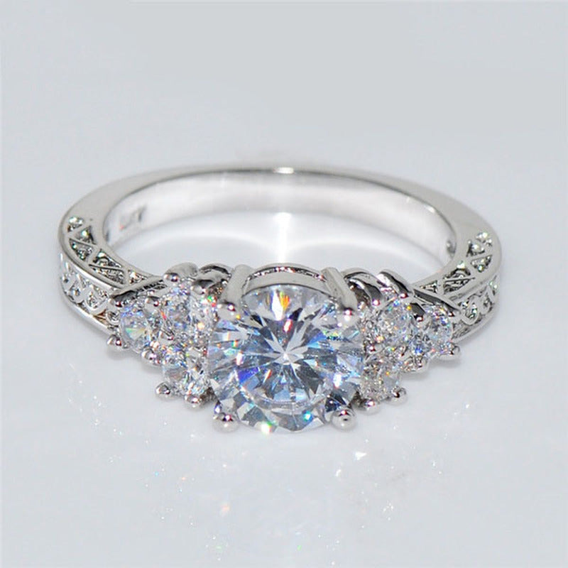 Exquisite Silver Engagement Ring – Sparkling White Zircon for Bridal, Anniversary or Daily Elegance