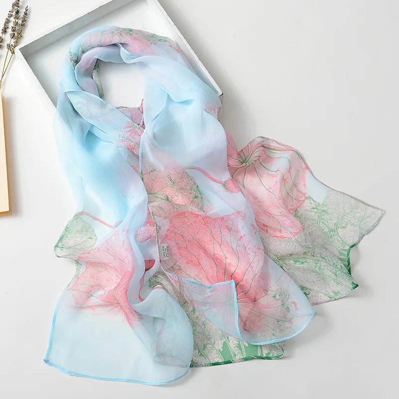 RUNMEIFA Floral Silk Scarf –  Long Beach Wrap for Summer & Spring Sunscreen Style