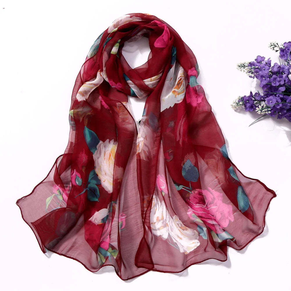 RUNMEIFA Floral Silk Scarf –  Long Beach Wrap for Summer & Spring Sunscreen Style