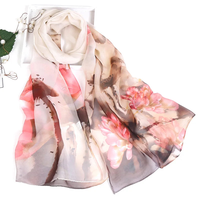RUNMEIFA Floral Silk Scarf –  Long Beach Wrap for Summer & Spring Sunscreen Style
