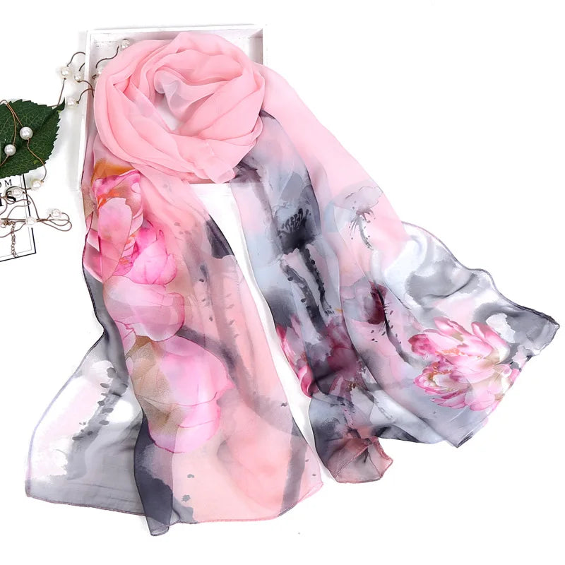 RUNMEIFA Floral Silk Scarf –  Long Beach Wrap for Summer & Spring Sunscreen Style