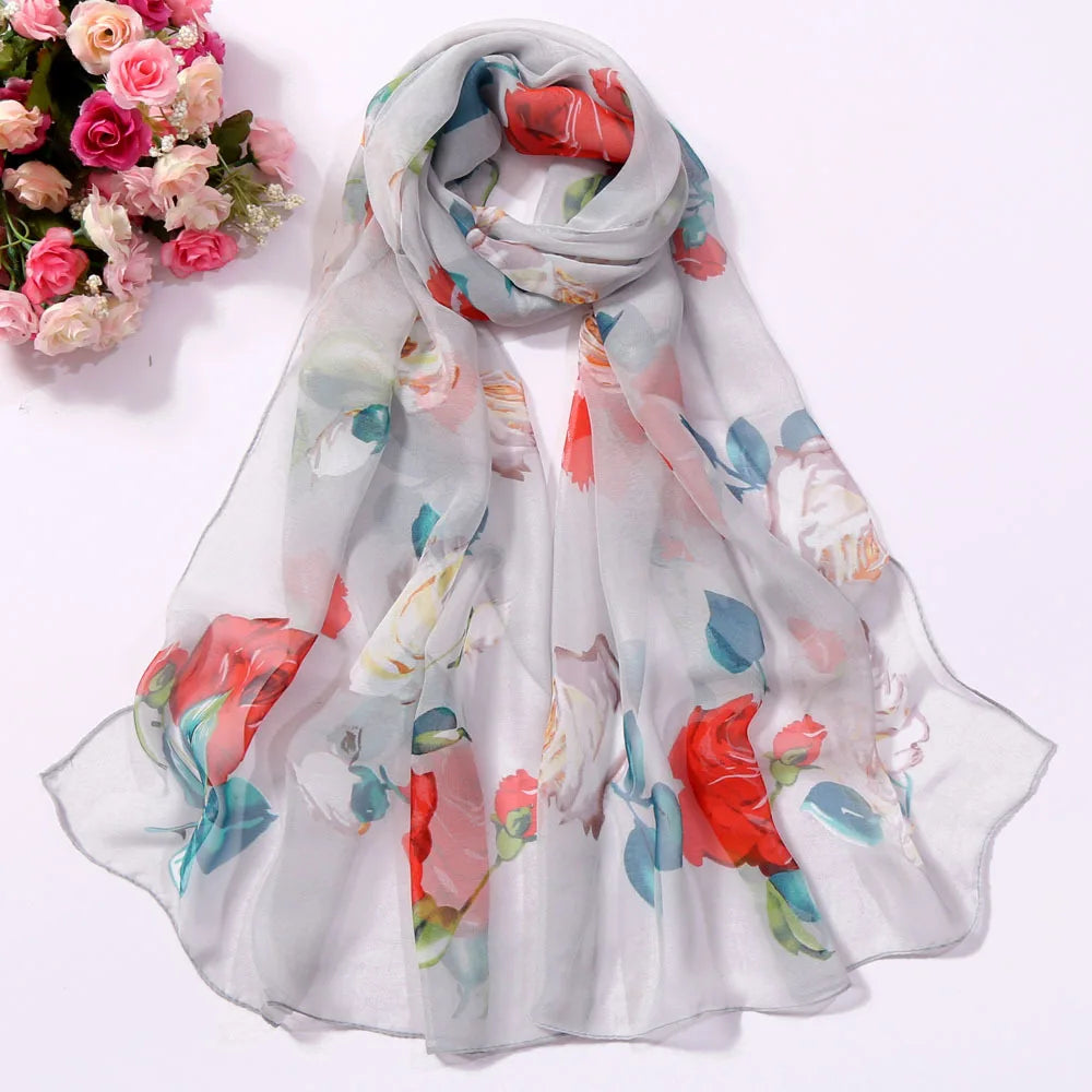 RUNMEIFA Floral Silk Scarf –  Long Beach Wrap for Summer & Spring Sunscreen Style