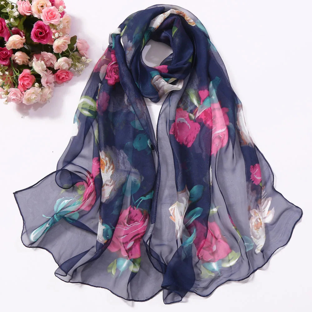 RUNMEIFA Floral Silk Scarf –  Long Beach Wrap for Summer & Spring Sunscreen Style