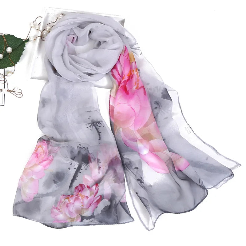 RUNMEIFA Floral Silk Scarf –  Long Beach Wrap for Summer & Spring Sunscreen Style