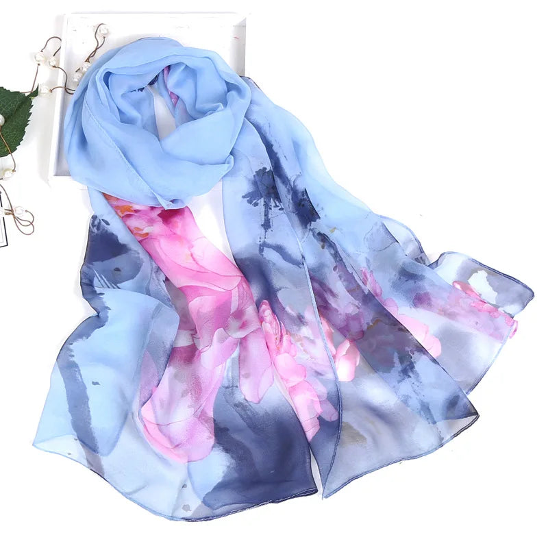 RUNMEIFA Floral Silk Scarf –  Long Beach Wrap for Summer & Spring Sunscreen Style