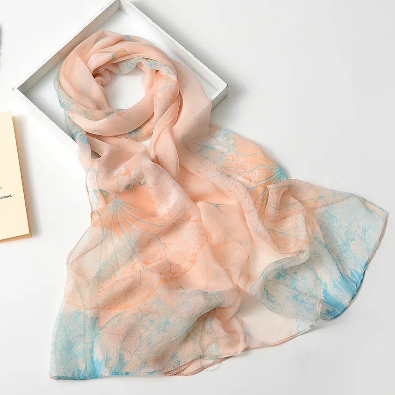 RUNMEIFA Floral Silk Scarf –  Long Beach Wrap for Summer & Spring Sunscreen Style