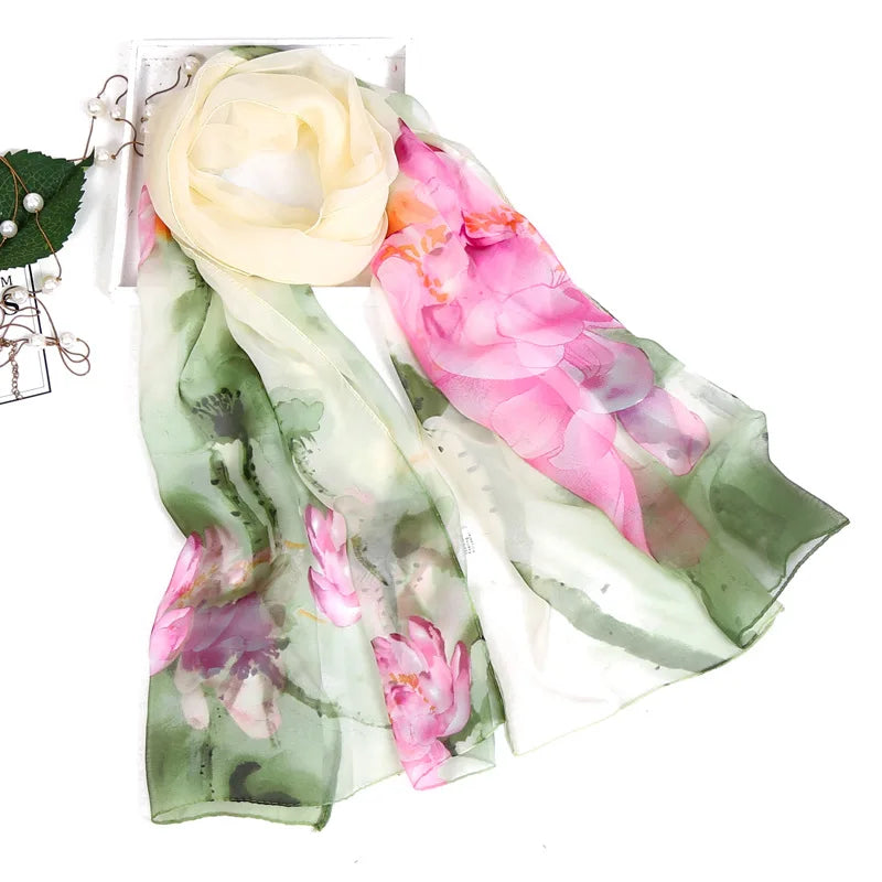 RUNMEIFA Floral Silk Scarf –  Long Beach Wrap for Summer & Spring Sunscreen Style