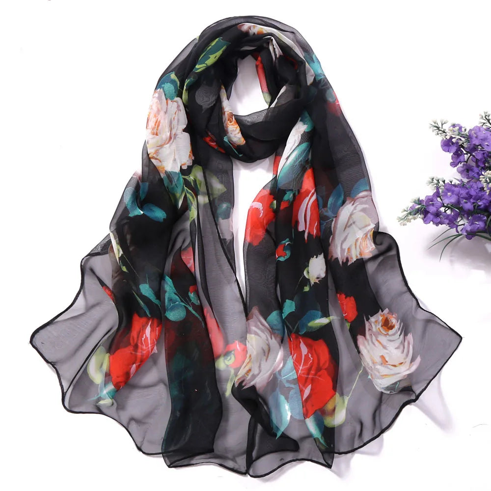RUNMEIFA Floral Silk Scarf –  Long Beach Wrap for Summer & Spring Sunscreen Style