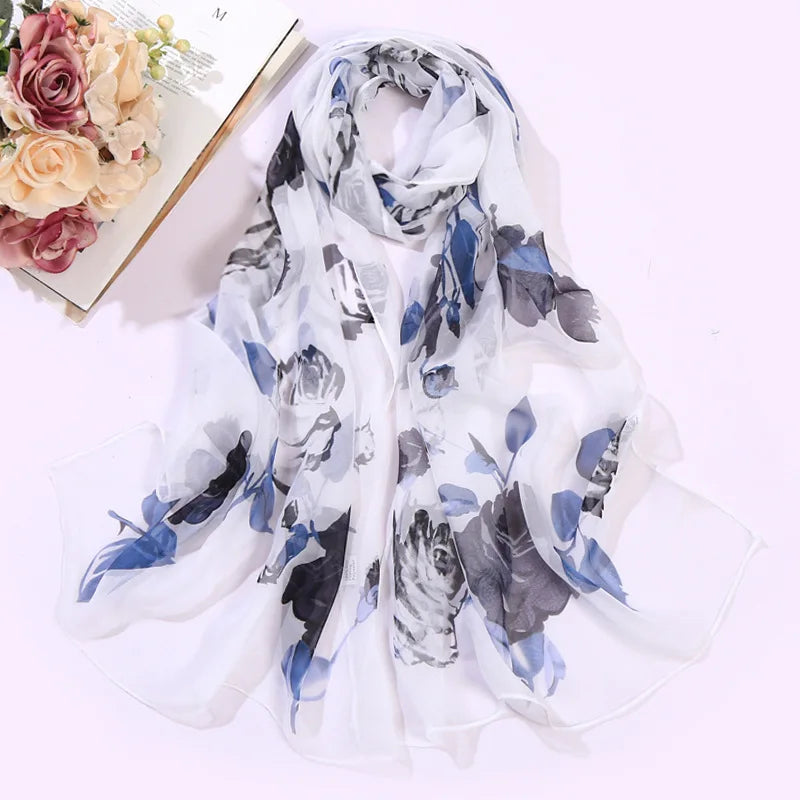 RUNMEIFA Floral Silk Scarf –  Long Beach Wrap for Summer & Spring Sunscreen Style