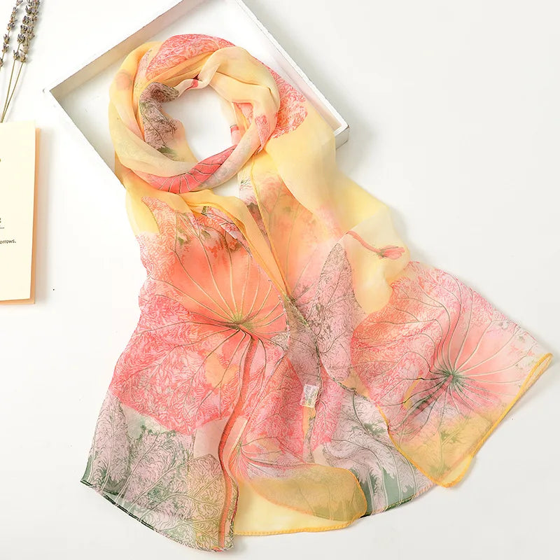 RUNMEIFA Floral Silk Scarf –  Long Beach Wrap for Summer & Spring Sunscreen Style