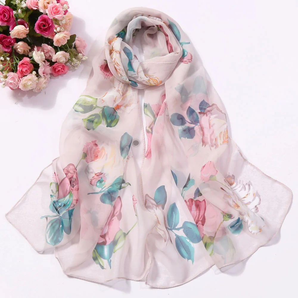 RUNMEIFA Floral Silk Scarf –  Long Beach Wrap for Summer & Spring Sunscreen Style