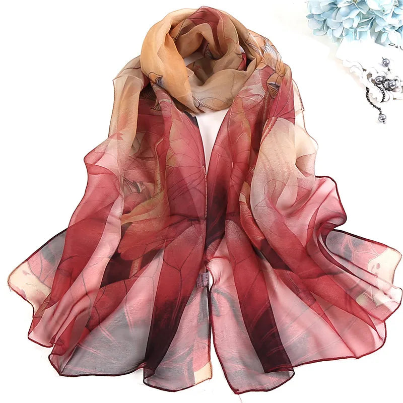 RUNMEIFA Floral Silk Scarf –  Long Beach Wrap for Summer & Spring Sunscreen Style