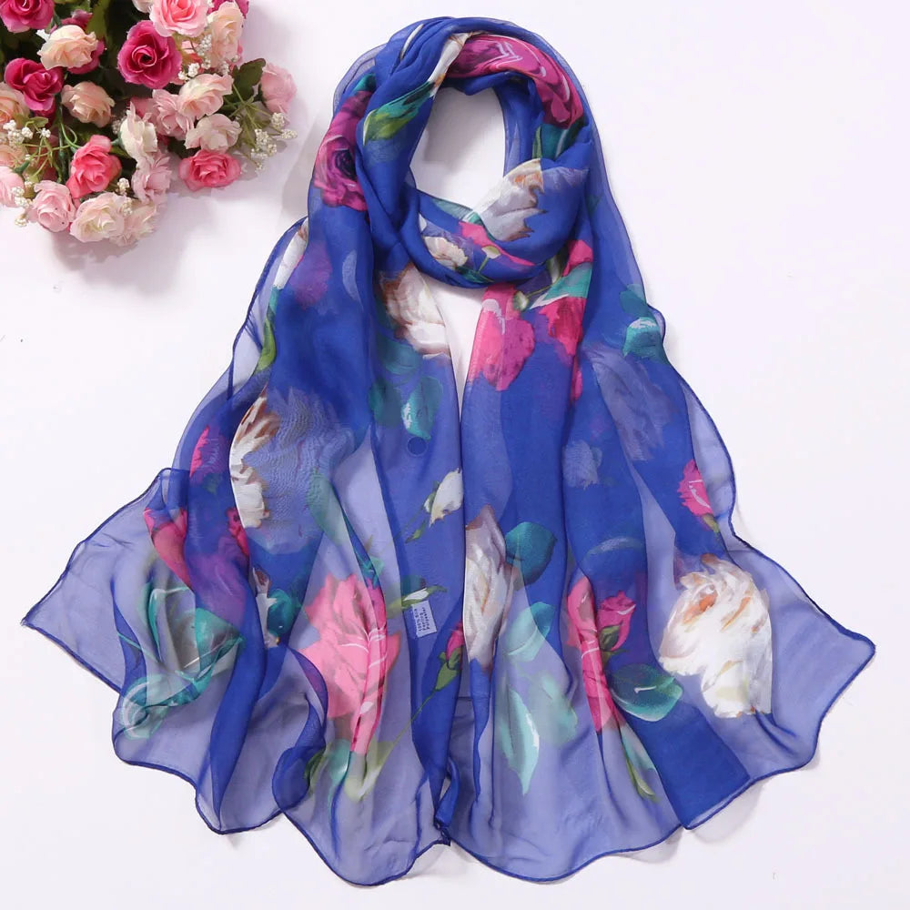 RUNMEIFA Floral Silk Scarf –  Long Beach Wrap for Summer & Spring Sunscreen Style