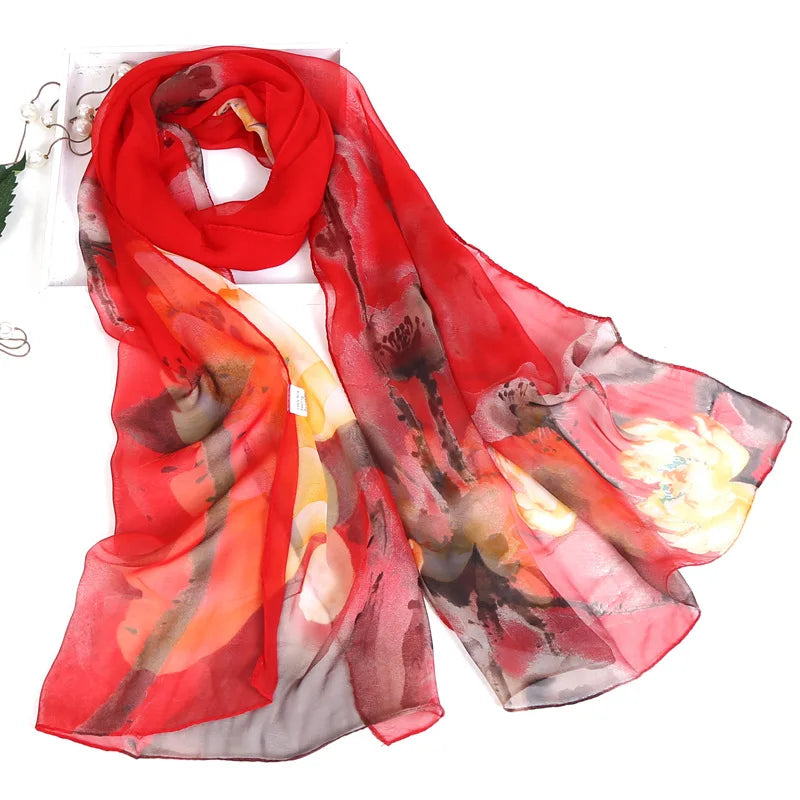 RUNMEIFA Floral Silk Scarf –  Long Beach Wrap for Summer & Spring Sunscreen Style