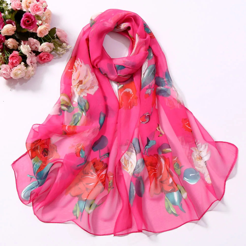 RUNMEIFA Floral Silk Scarf –  Long Beach Wrap for Summer & Spring Sunscreen Style