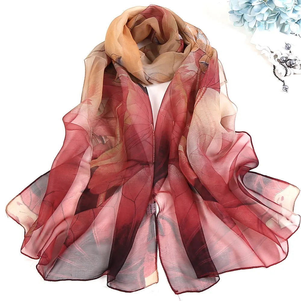 RUNMEIFA Floral Silk Scarf –  Long Beach Wrap for Summer & Spring Sunscreen Style