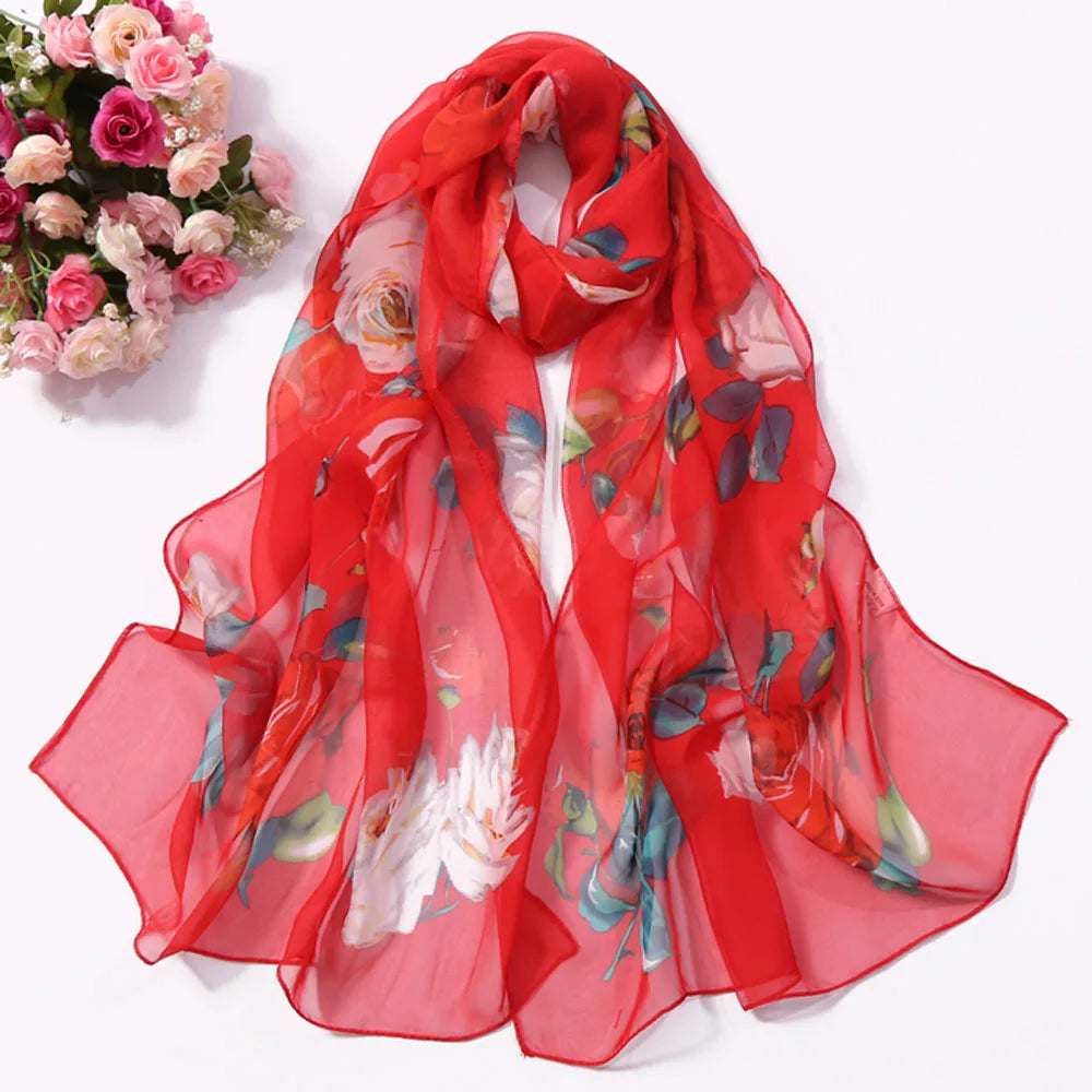RUNMEIFA Floral Silk Scarf –  Long Beach Wrap for Summer & Spring Sunscreen Style