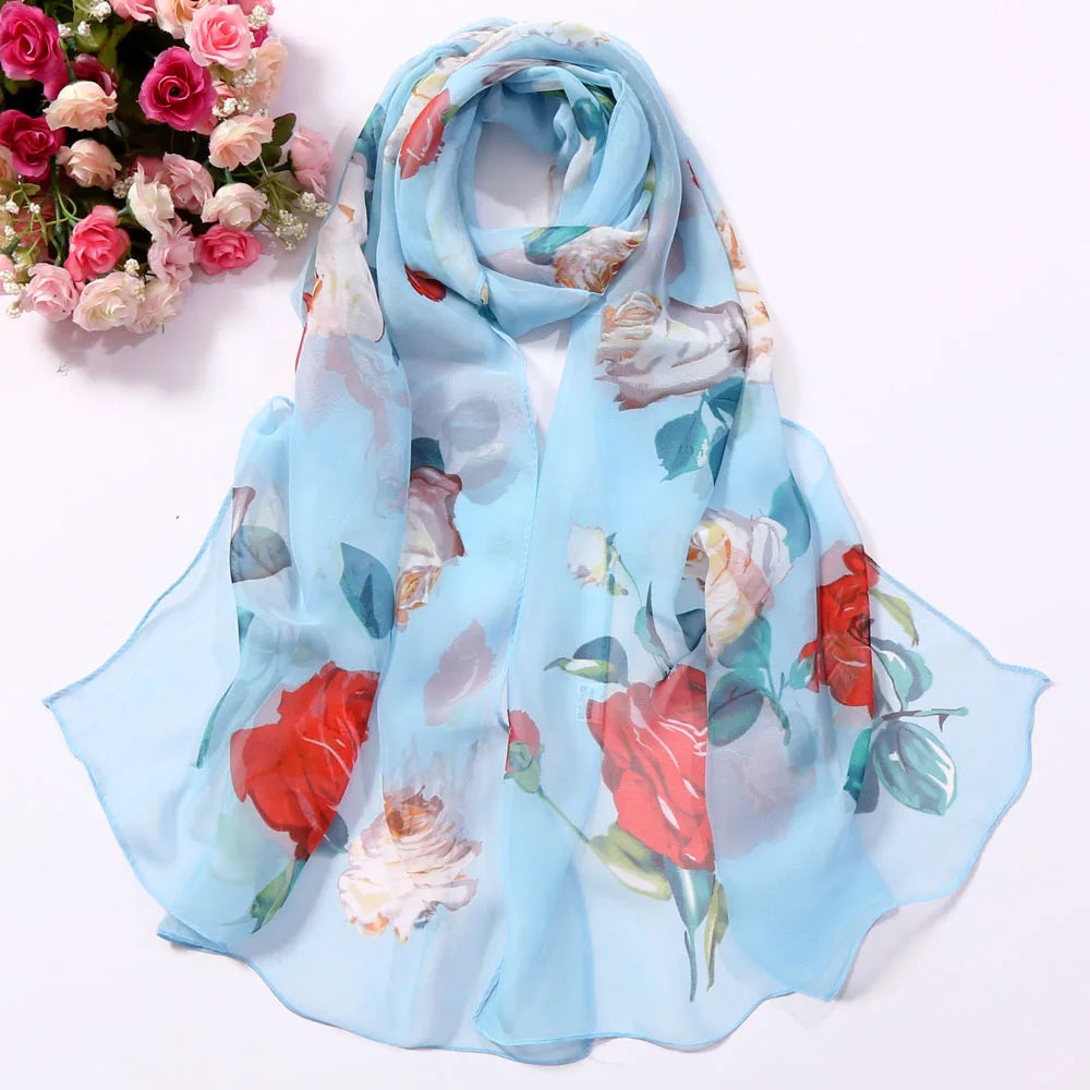 RUNMEIFA Floral Silk Scarf –  Long Beach Wrap for Summer & Spring Sunscreen Style
