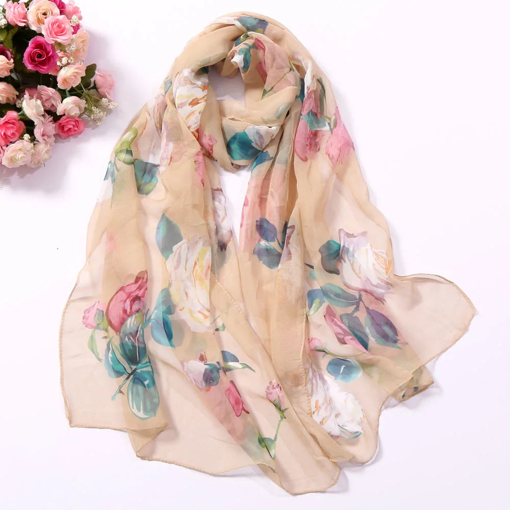 RUNMEIFA Floral Silk Scarf –  Long Beach Wrap for Summer & Spring Sunscreen Style