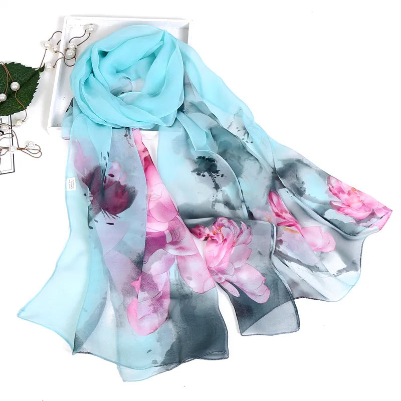 RUNMEIFA Floral Silk Scarf –  Long Beach Wrap for Summer & Spring Sunscreen Style