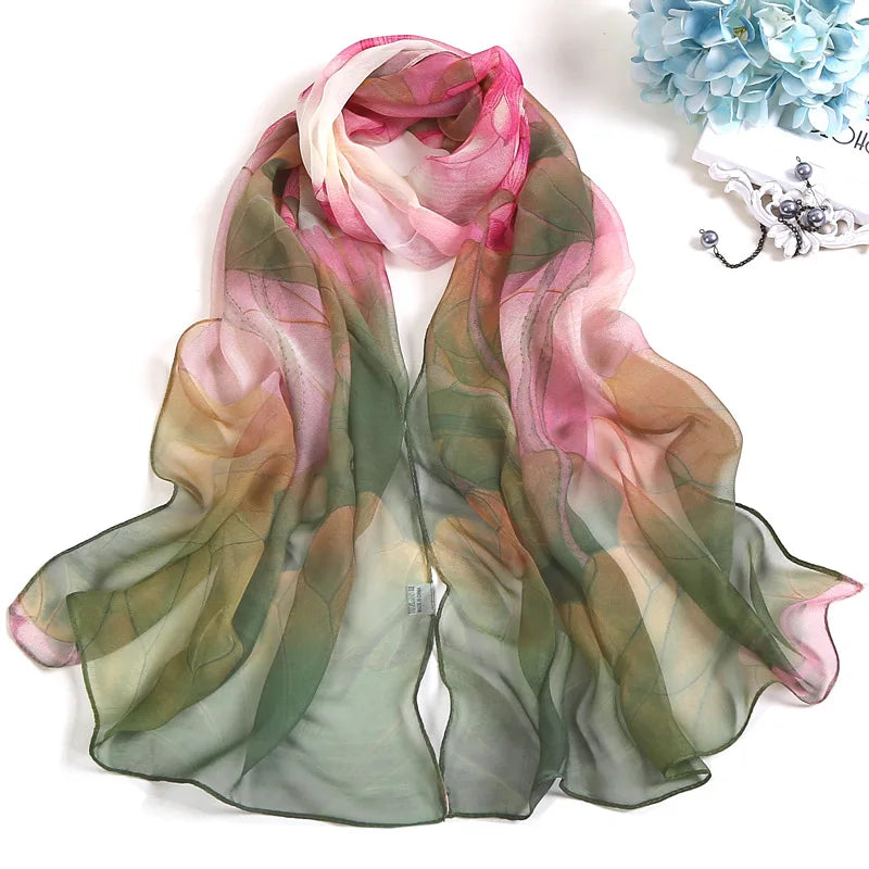 RUNMEIFA Floral Silk Scarf –  Long Beach Wrap for Summer & Spring Sunscreen Style