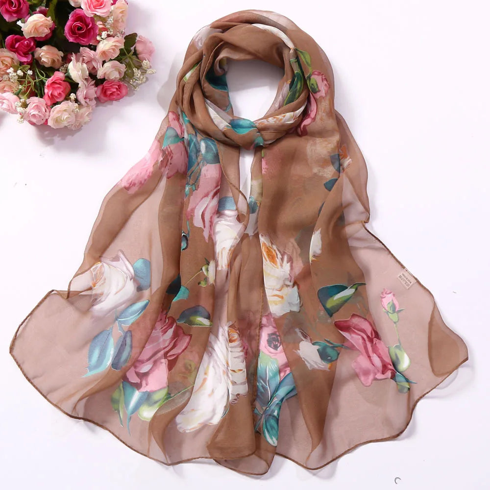 RUNMEIFA Floral Silk Scarf –  Long Beach Wrap for Summer & Spring Sunscreen Style