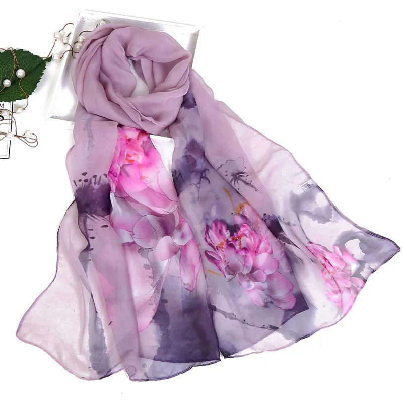 RUNMEIFA Floral Silk Scarf –  Long Beach Wrap for Summer & Spring Sunscreen Style