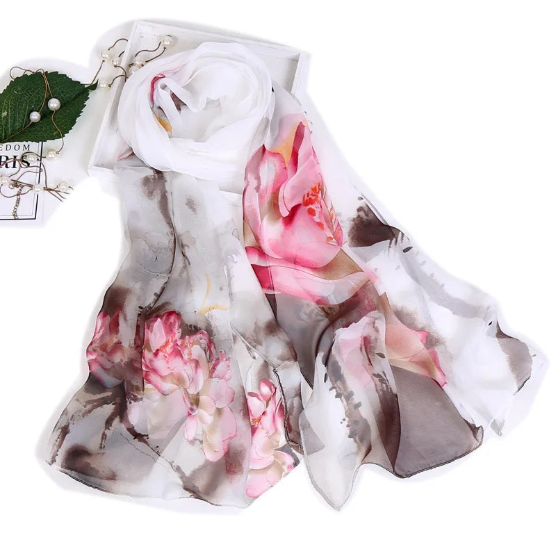RUNMEIFA Floral Silk Scarf –  Long Beach Wrap for Summer & Spring Sunscreen Style