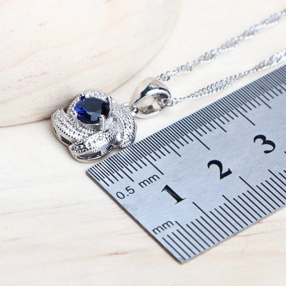 Blue Zirconia Jewelry Set – 925 Silver Bridal Set with Earrings, Ring, Bracelet & Necklace
