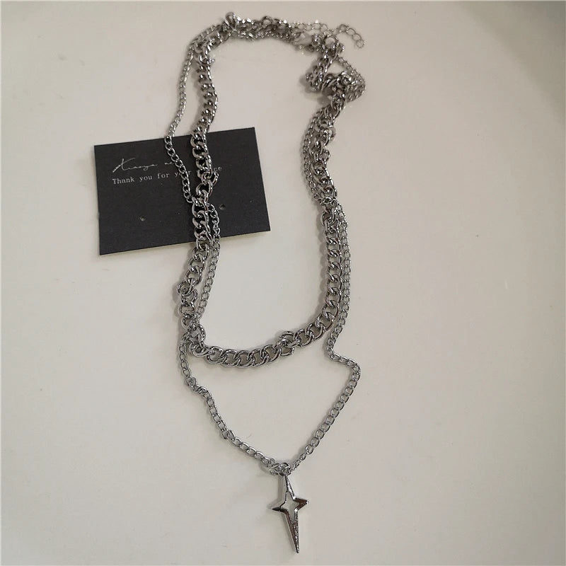 Black Heart Cross Pendant Necklace – Punk Rock Y2K Chain for Men & Women