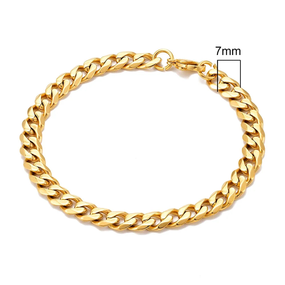 MKENDN Punk Cuban Link Bracelet – 3–11 mm Stainless Steel Biker Chain for Men & Women