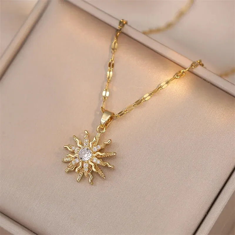 Spin Zircon Flower Necklace – Light Luxury Gold Pendant for Women, Perfect for Parties & Gifts