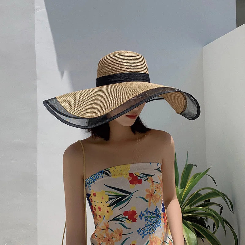 Big Brim Beach Sun Hat – Foldable Straw UV-Cut Visor for Women, Vintage Summer Style