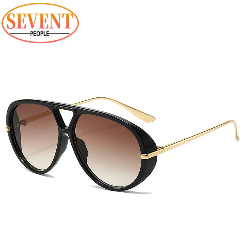 Oversized Oval Pilot Sunglasses – 2025 Luxury Metal Frame UV400 Vintage Shield Style