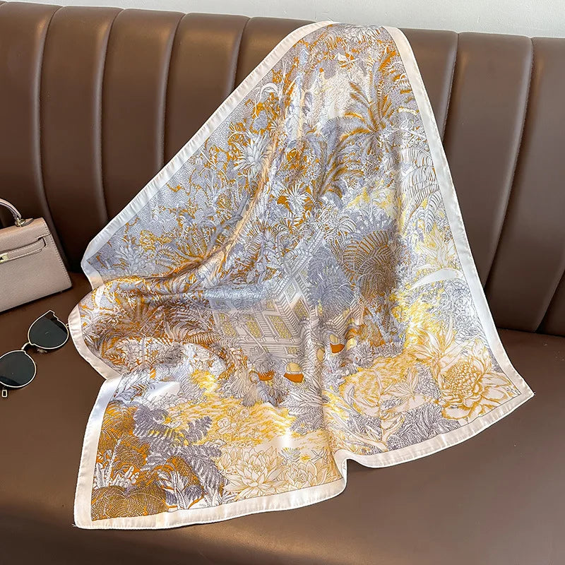 Luxury Floral Silk Scarf – Soft Satin Square Wrap for Hair, Neck & Hijab