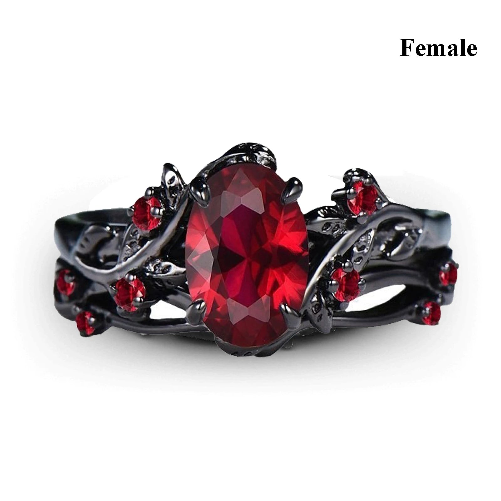 Couple Ring Set – Red Rhinestone Women’s Band & Stainless Steel Celtic Dragon Men’s Ring, Romantic Wedding Style