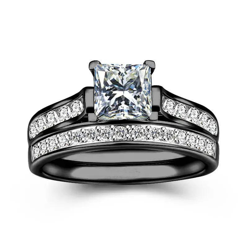 Couple Ring Set – Red Rhinestone Women’s Band & Stainless Steel Celtic Dragon Men’s Ring, Romantic Wedding Style