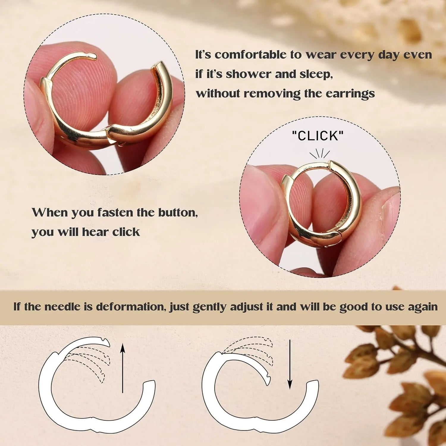 3-Pair Hoop Earring Set – Gold & Silver Plated Lightweight Hypoallergenic Huggies