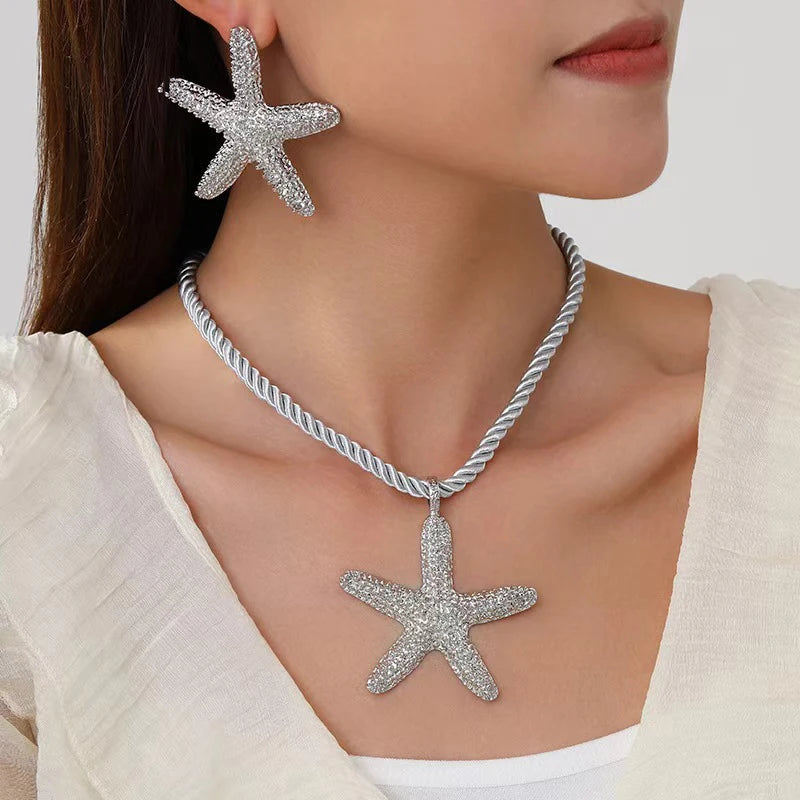 3-Piece Starfish Jewelry Set – Ocean Style Necklace & Statement Earrings for Parties