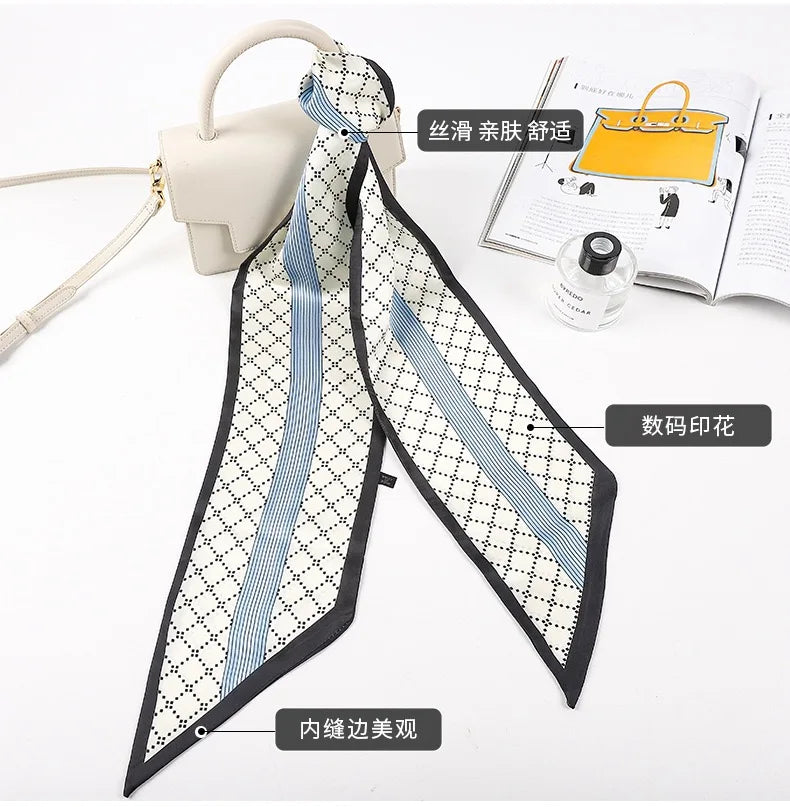 Luxury Horse Print Silk Ribbon Scarf – Thin Long Accessory for Bags, Hair & Neck
