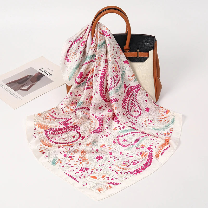 Floral Silk Hair Scarf – Elegant Spring Print Bandana for Hair, Neck & Head Styling