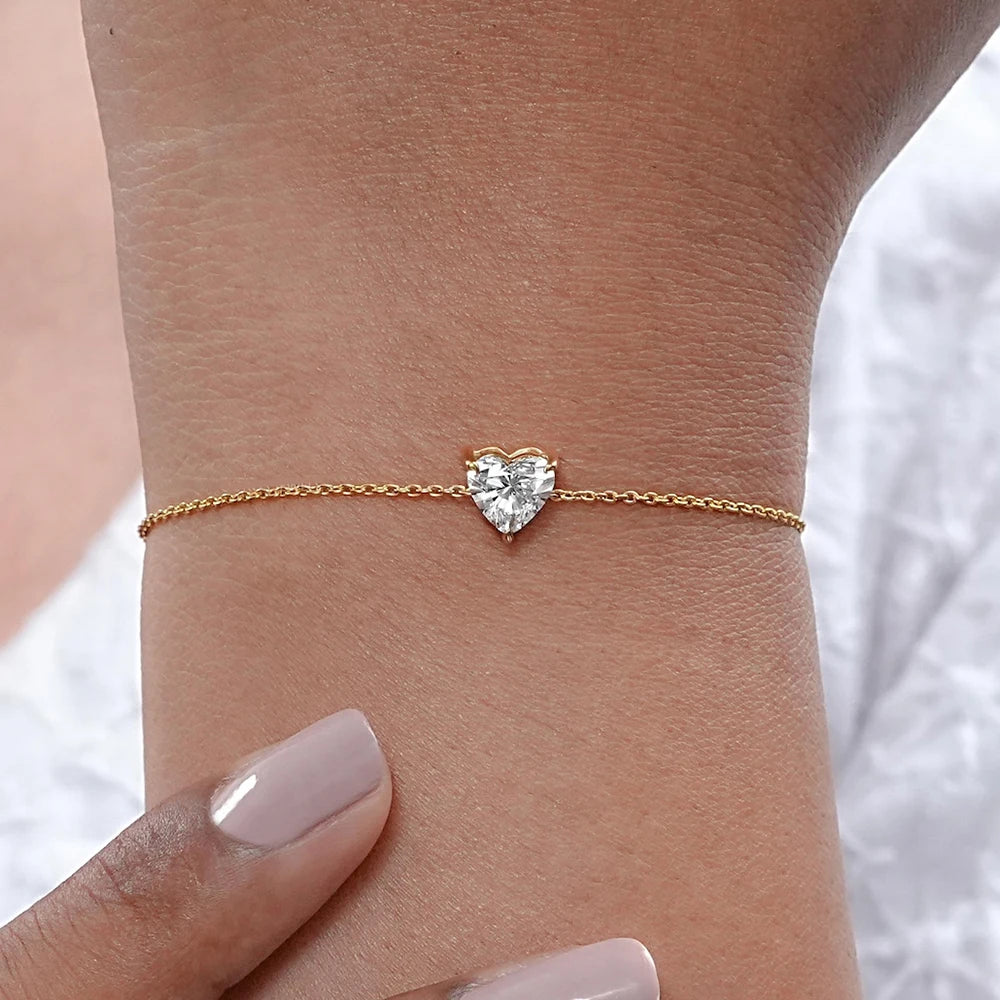 Solitaire Moissanite Bracelet – Pear, Marquise or Heart Cut in 18K-Plated S925 Silver with Certificate