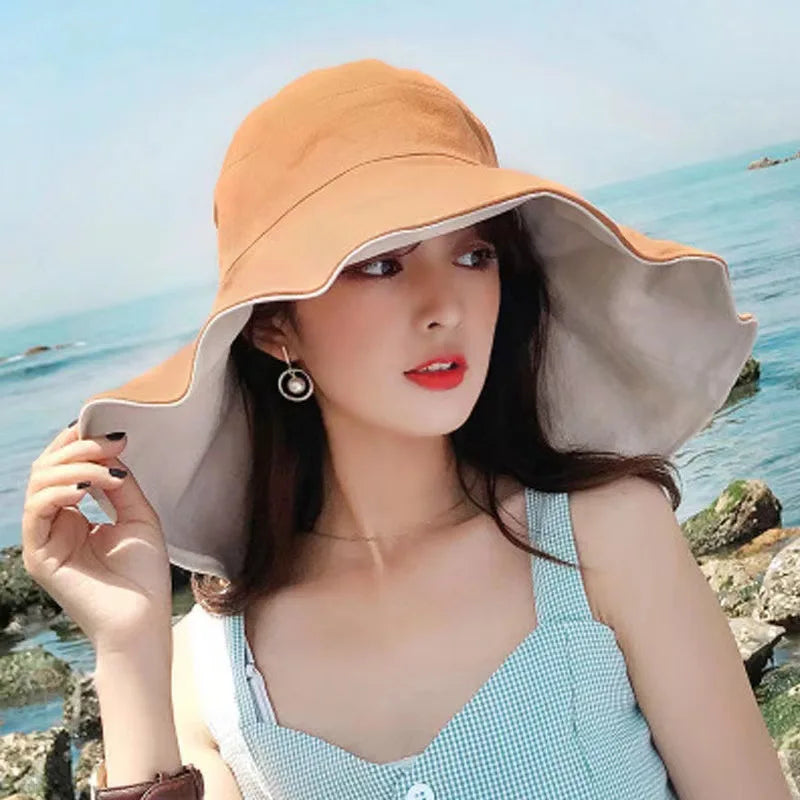 Wide Brim UPF 50+ Sun Hat – Double-Sided Anti-UV Beach & Hiking Cap for Women