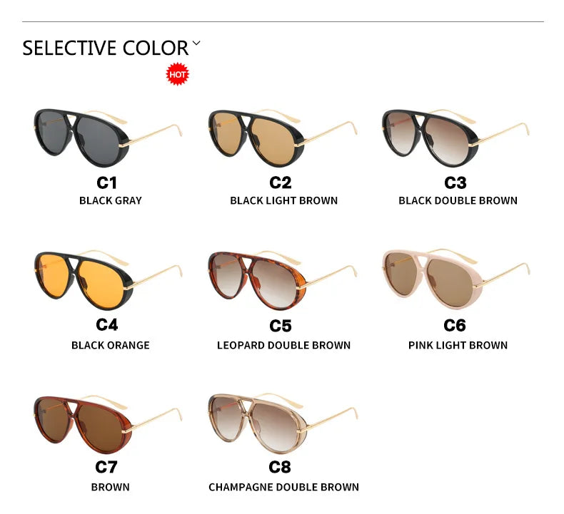 Oversized Oval Pilot Sunglasses – 2025 Luxury Metal Frame UV400 Vintage Shield Style