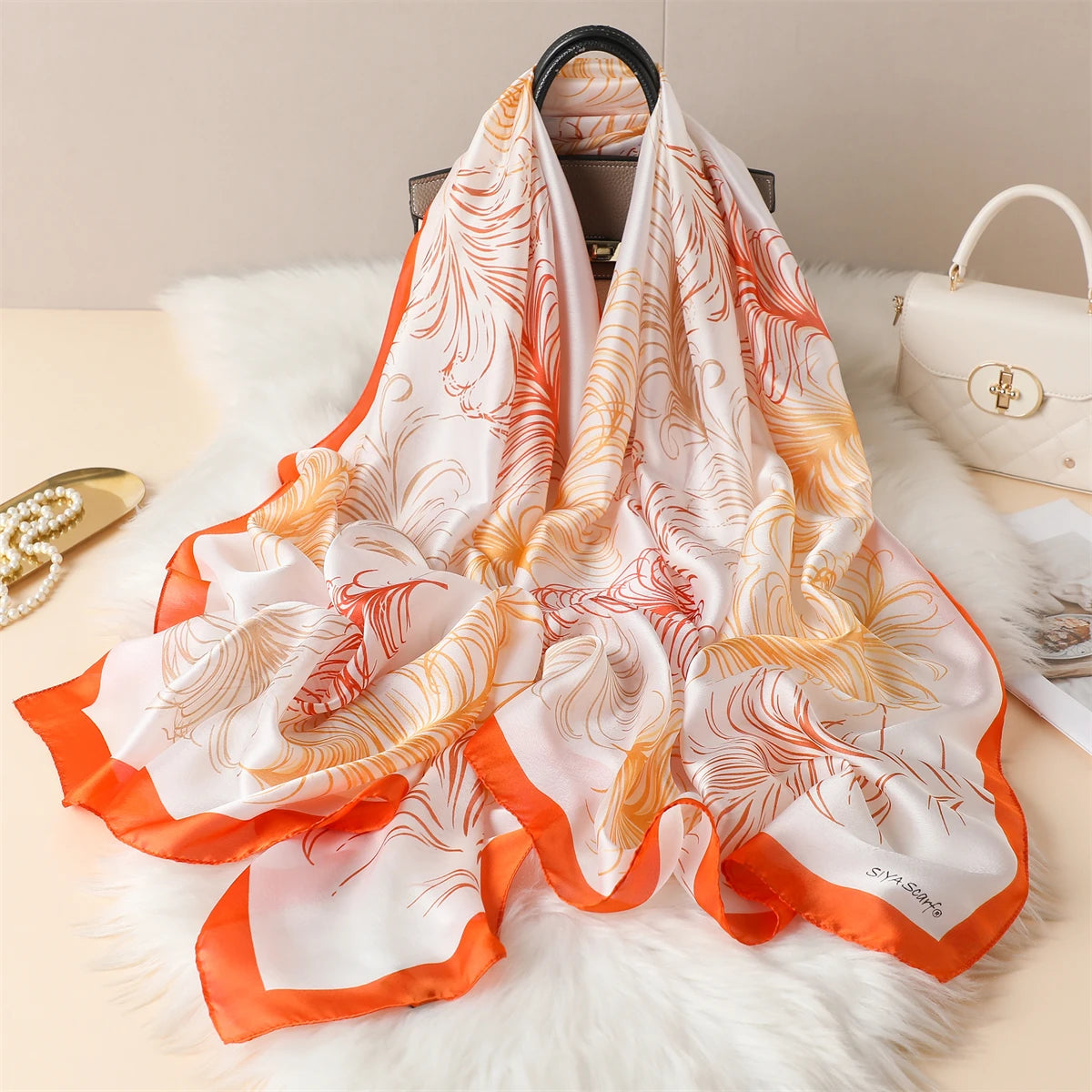 Luxury Silk Satin Scarf –  Large Wrap for Women, Elegant Beach & Hijab Style