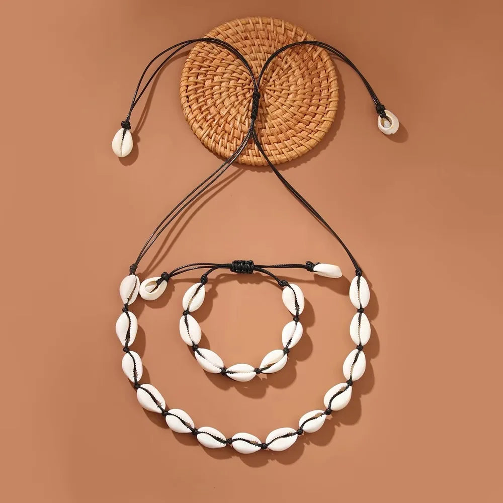 Bohemian Shell & Turquoise Choker – Handwoven Starfish Necklace for Summer Beach Style